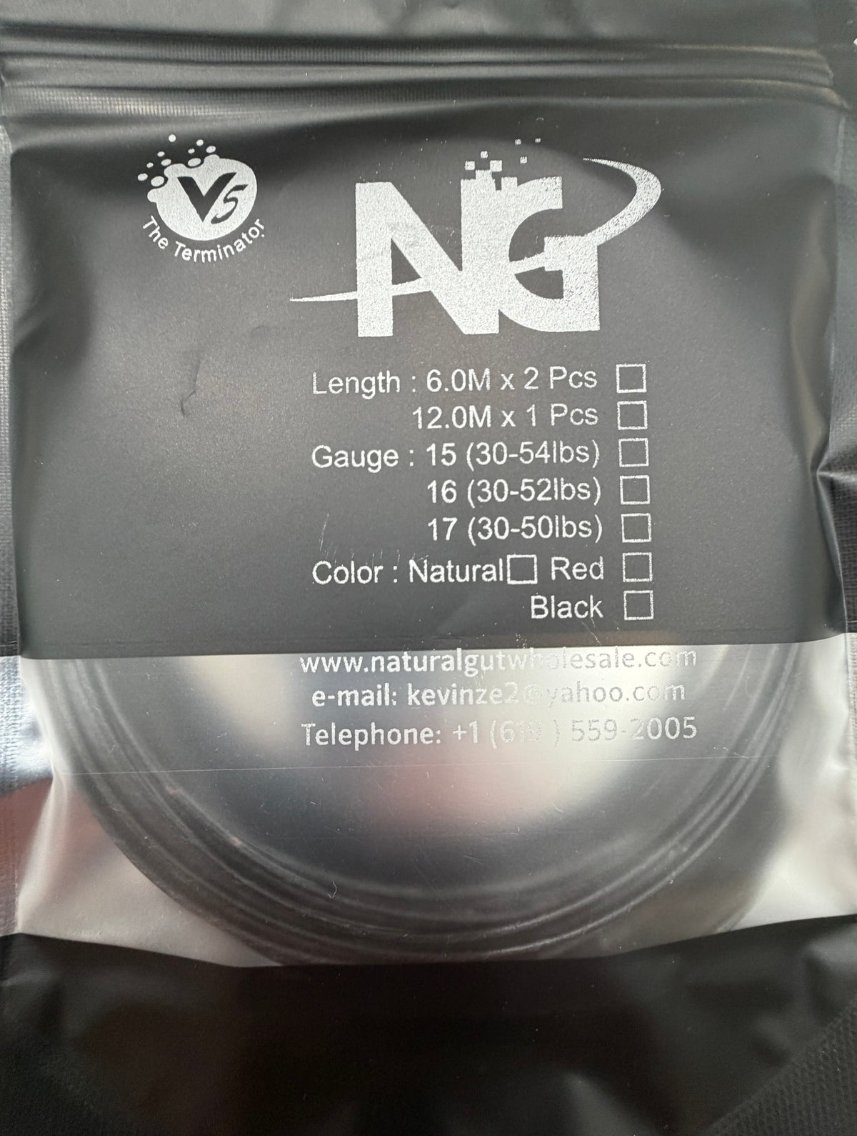 NG 15G (135) V5 PU Black Coated Natural Gut - Length: (20') x 2 Pcs