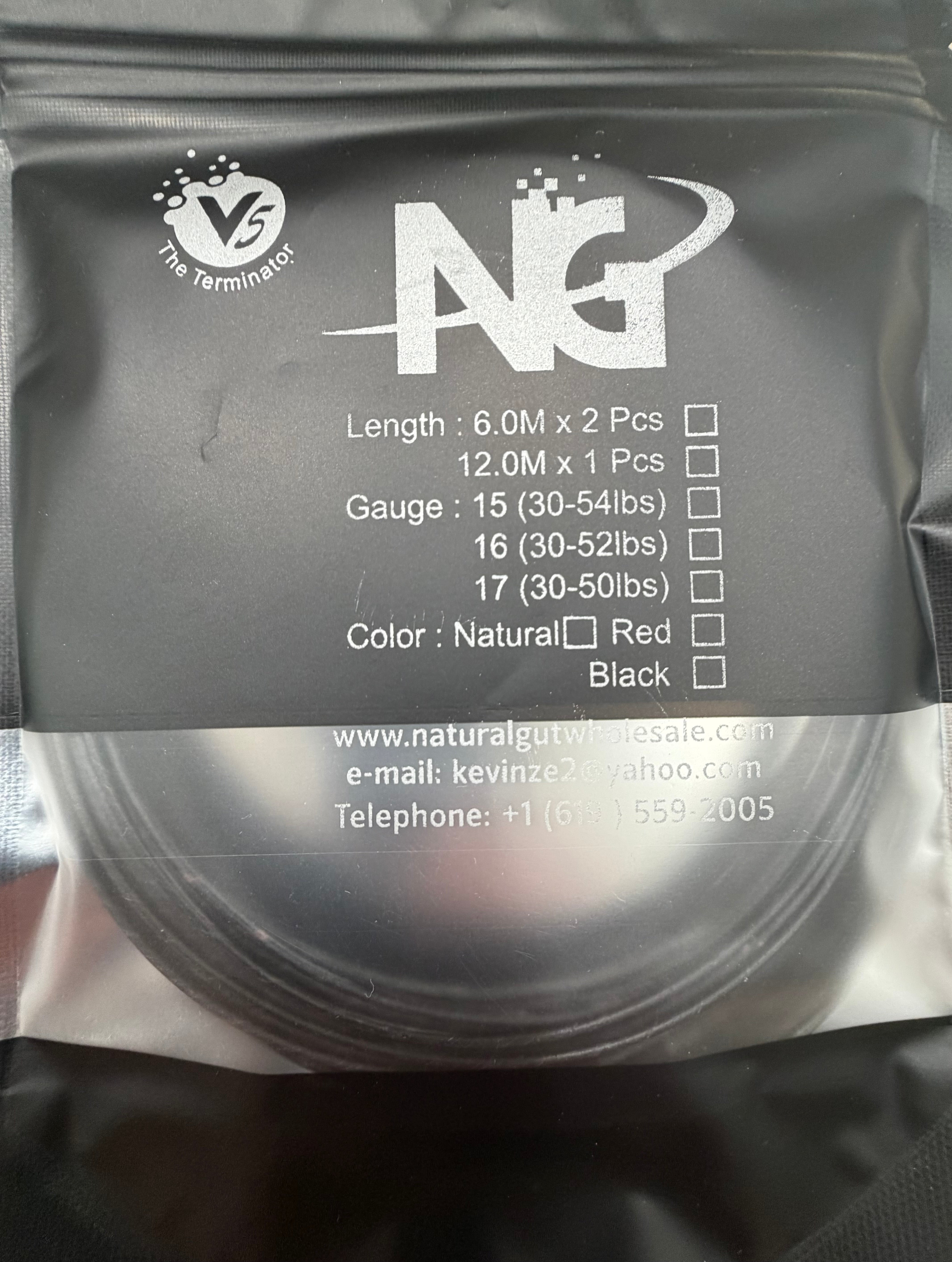 NG 16G (130) V5 PU Black Coated Natural Gut - Length: (20') x 2